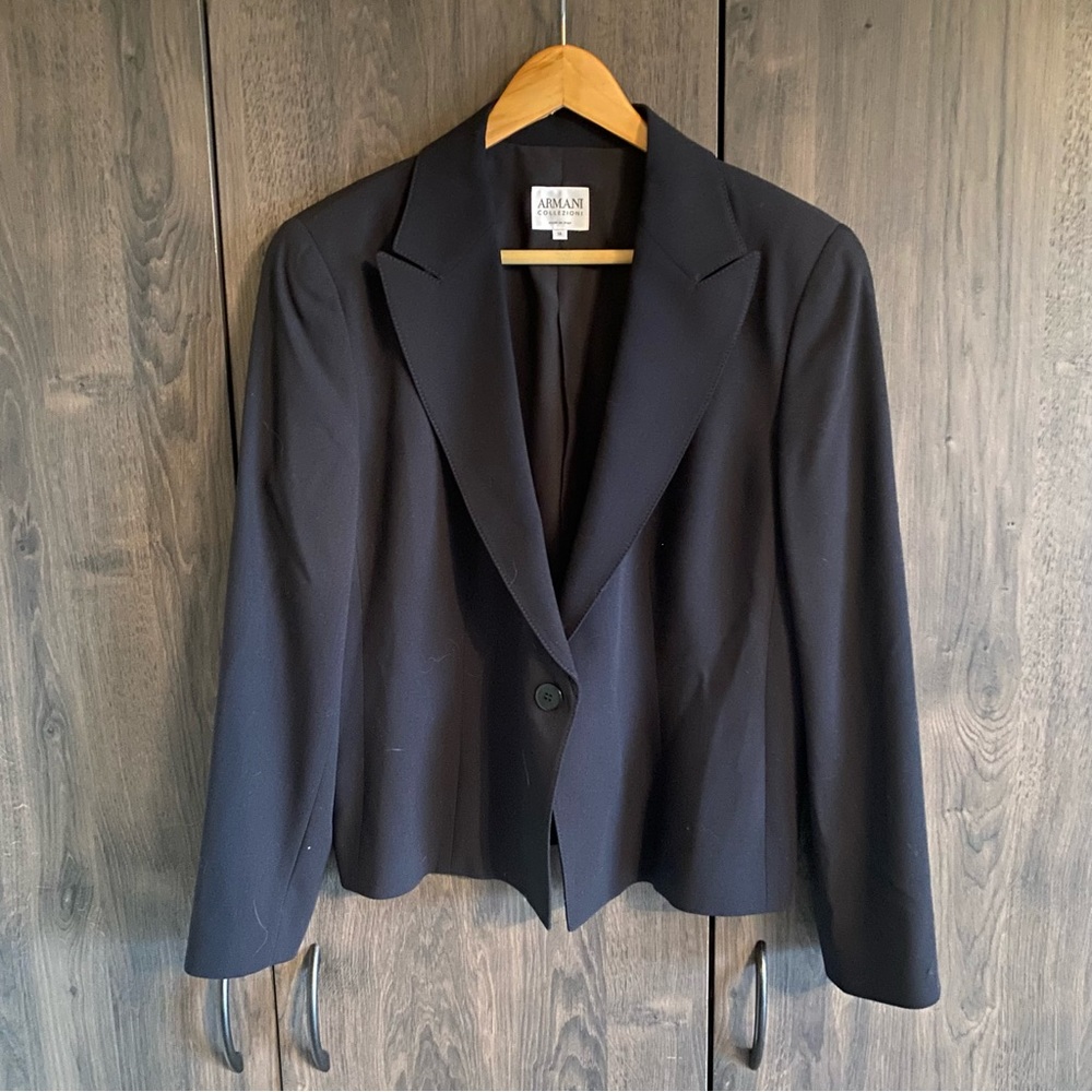 Armani Collezioni Navy Blue Wool Blazer Size 14